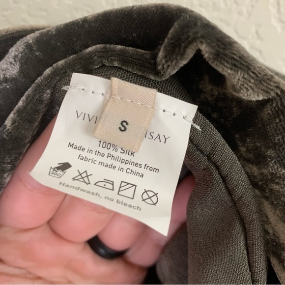 Vivien Ramsay Womens green/ brown 100% silk velvet sleeveless midi dress S - Picture 6 of 10